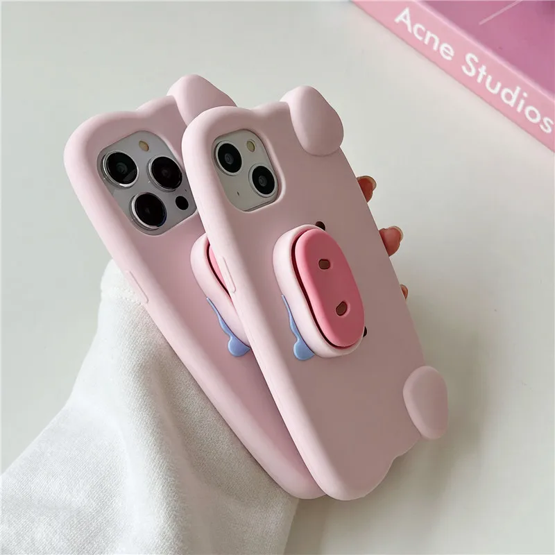 Piggy Nose Stand Silicone Cartoon Mobile Back Cover Phone Case for Apple iPhone 15 14 13 12 pro max 11