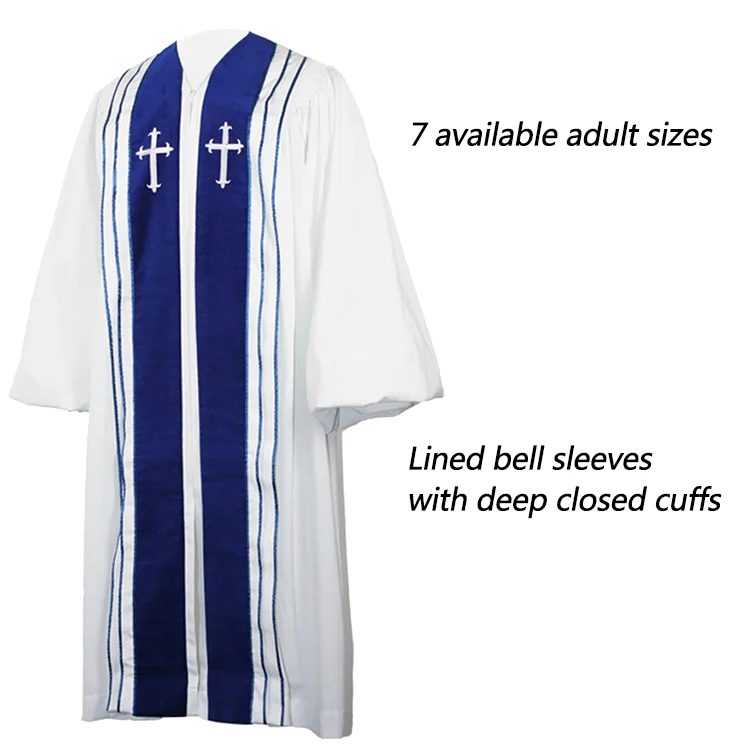 Customized Handmade Front Pleats Church Uniform Embroidery Cross Bishop Church Clergy Robes With Lined Bell Sleeves supplier
