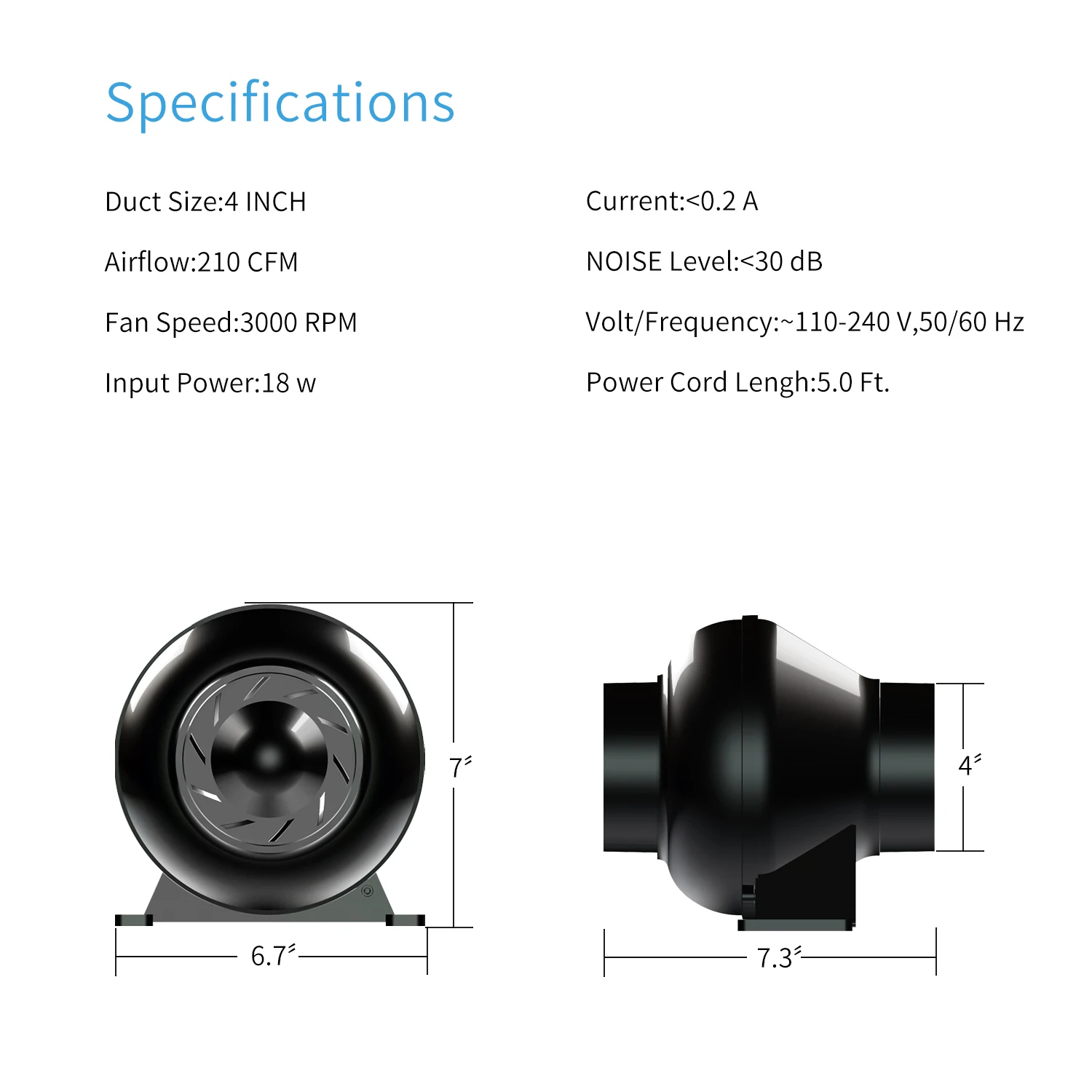 Inline Duct Fan, 100~240V, 115, Plastic - detail 8