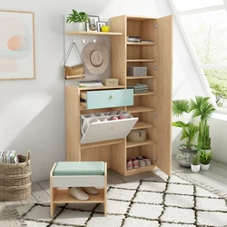 Modern New Design Furniture combine Shoe Changing Stool Mirrored Wooden Rack Shoe Storage Cabinet
