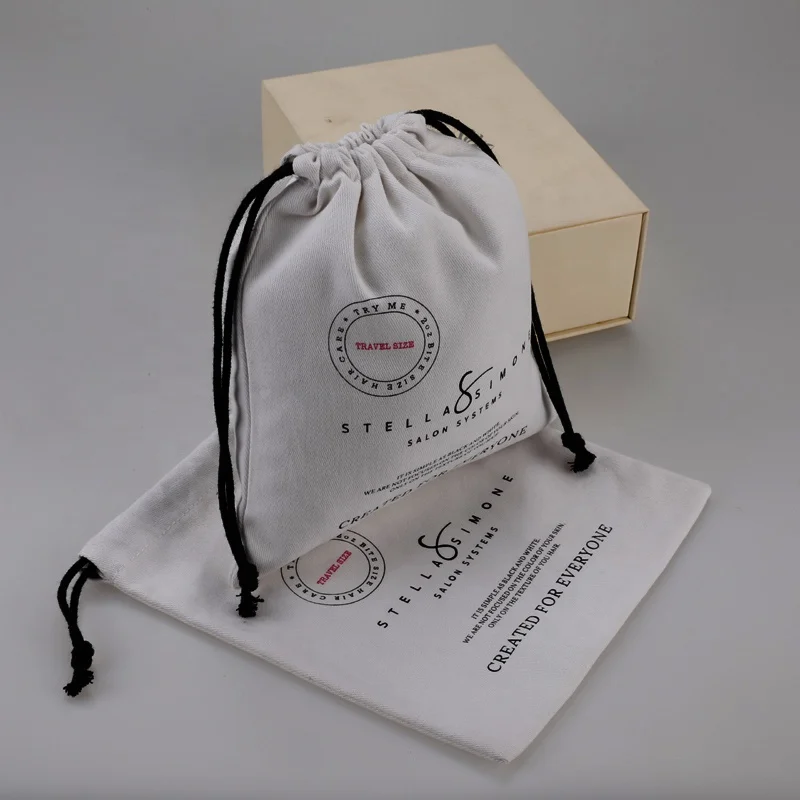 Promotional White Soft Twill Cotton Drawstring Bag For Cosmetic
