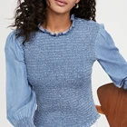 Tops Sleeve Full Custom Autumn Fashion Ladies Tops Shirts Long Sleeve Flouncing Smocked Casual Tops