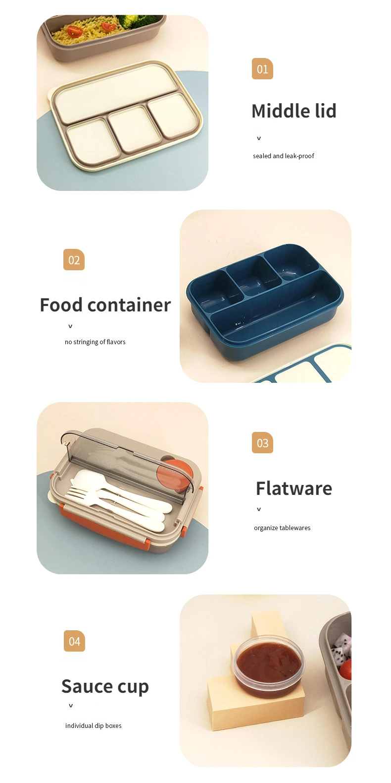 Kids Bpa Free Plastic Lunchbox Microwave Safe Leakproof Bento Lunch Box