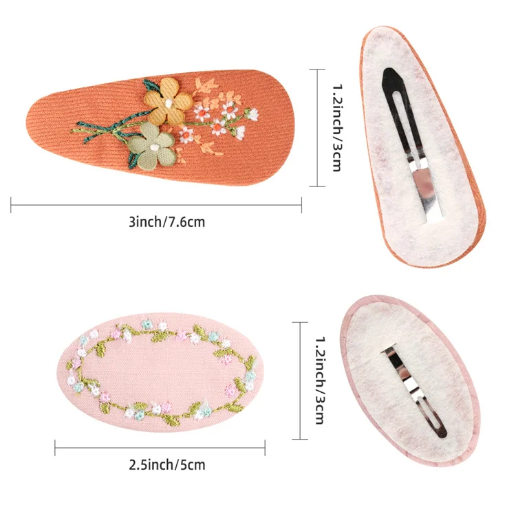 Hot Selling Embroidery Fabric Waterdrop Hair Clips Floral Hairpin Hair Grips For Children Baby