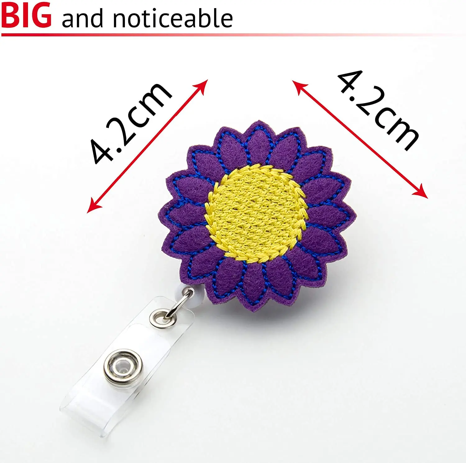 Sunflower Badge Reel Holder, Accurate Stitching, Reinforced Strap, Easy to Use, Alligator Clip, Great Gifts for Women