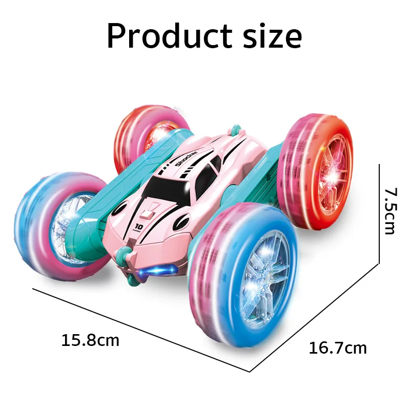 Pink Color Rc Stunt Car Cool Light Remote Control Car Double-sided Rolling Driving Tipper Truck Toy for Girls Gift