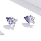 Zircon Earrings Zirconzircon S925 Earring S925 Sterling Silver Happy Little Fish Colored Zircon Earrings