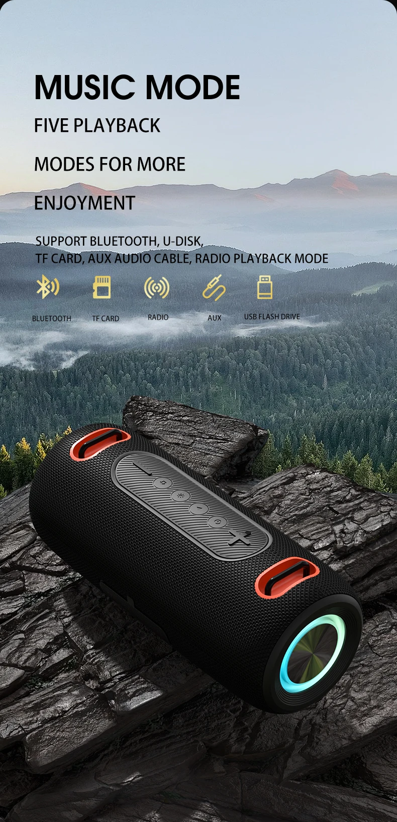 Outdoor 30W 4000mAh Portable with Hand Strap RGB Light Speaker Waterproof Wireless Bluetooth Heavy Loud Bass Audio Speaker