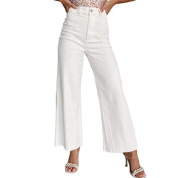 Dear-Lover Odm Custom Logo Private Label Denim Crop Pants White Solid Wide Leg Jeans Women