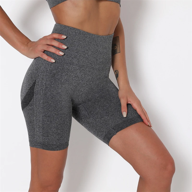 Wholesale Women Sportswear Nylon Spandex Seamless High Waist Fitness Short Leggings Hip Lift Running Sports Yoga Shorts