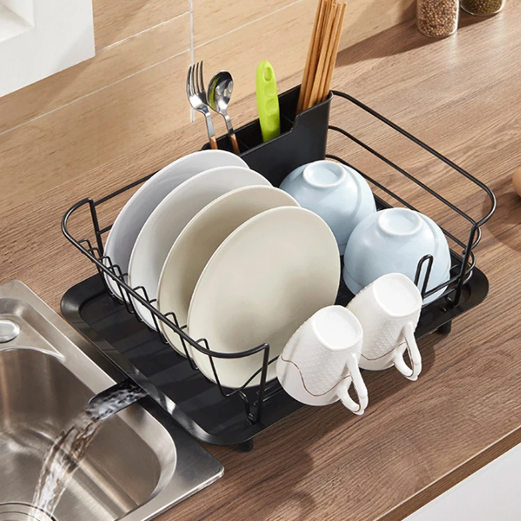 Dish Drainer Kitchen Rustproof Dish Dryer Rack Countertop with Removable Utensil Holder and Adjustable Swivel Spout