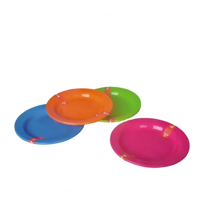 Simple Dinner Plate Round Multiple Color Plastic Plate Fruit Vegetable Plate Food Tray 4pcs