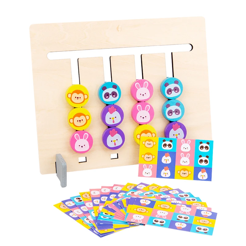Hot selling Four-color animal logic game two-sided wooden montessori enlightenment children's educational toys
