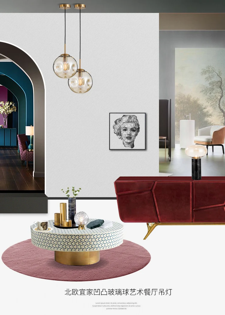 Modern Commercial Ceiling Dome Pendant Light Glass Small Modern Chandelier Lamp