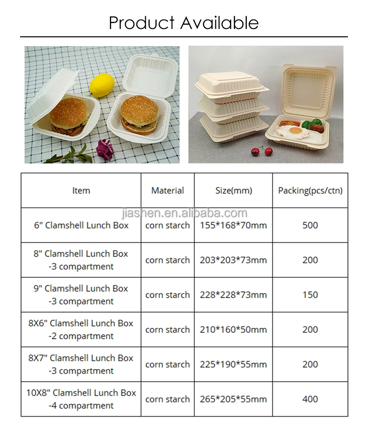 Eco Friendly 8x8 3 Compartment Clamshell To Go Box Disposable Plastic