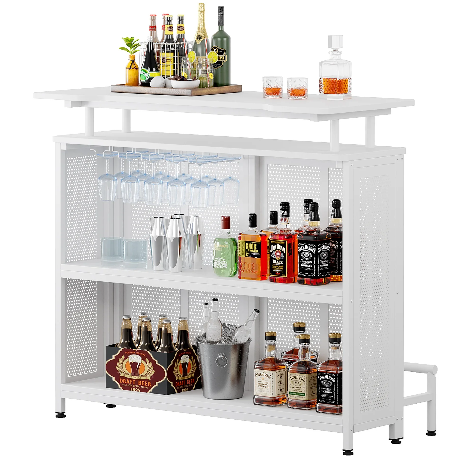 Tribesigns 3 tier Wine rack bar unit with open storage shelves and glass holder cabinet coffee table for holiday pub set