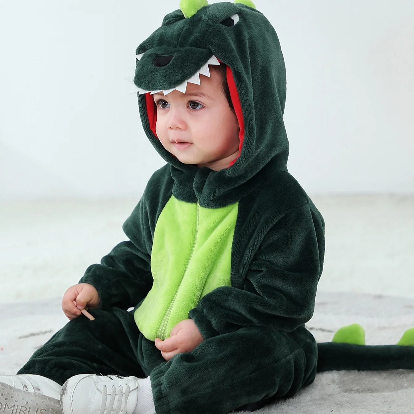 Newborn Baby Dinosaur Coral Fleece Long 