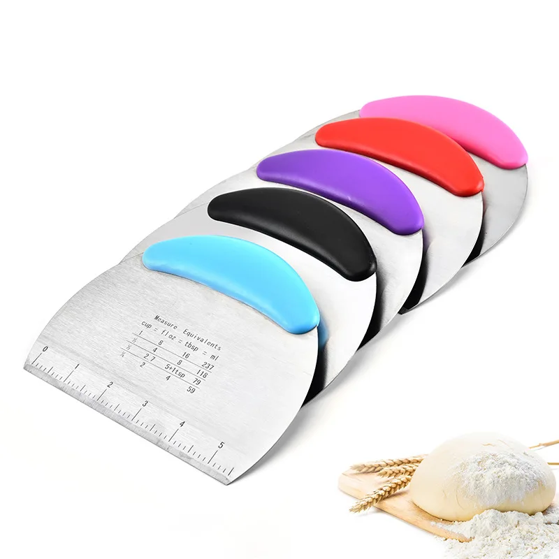 Semi Circular Stainless Steel Soap Cutter Pastry Cutter Dough Scraper With Measuring Scale and Plastic Handle