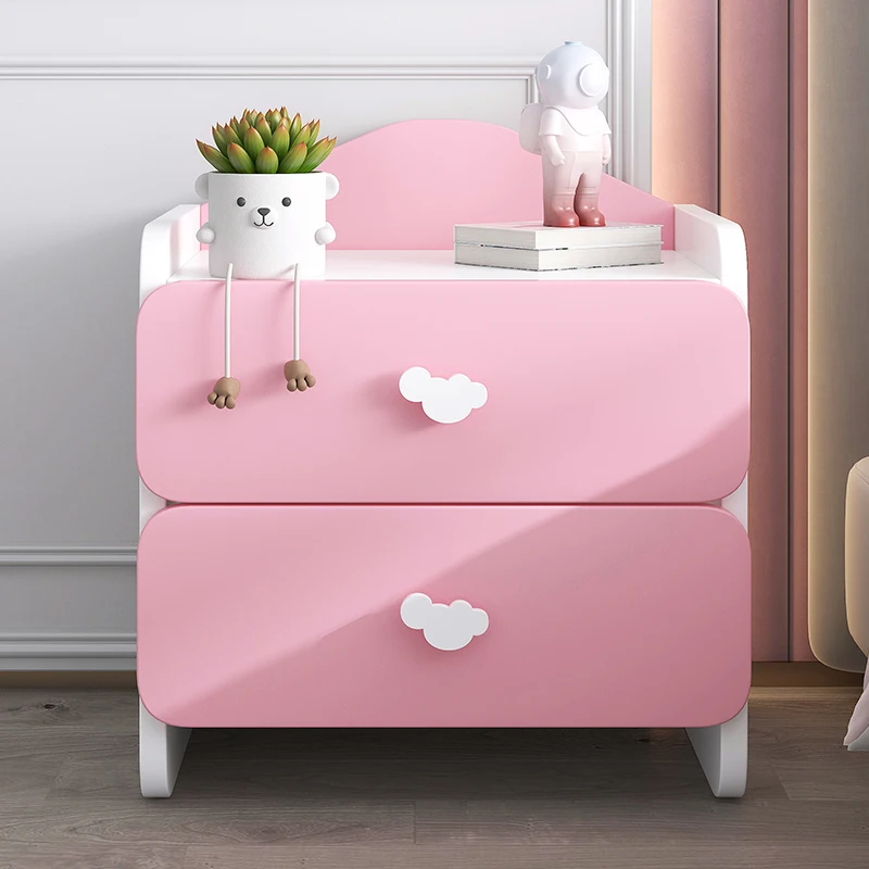 Modern Cute Design Bedroom Pink Blue Chic Nightstand Storage with Two Drawers for Girls