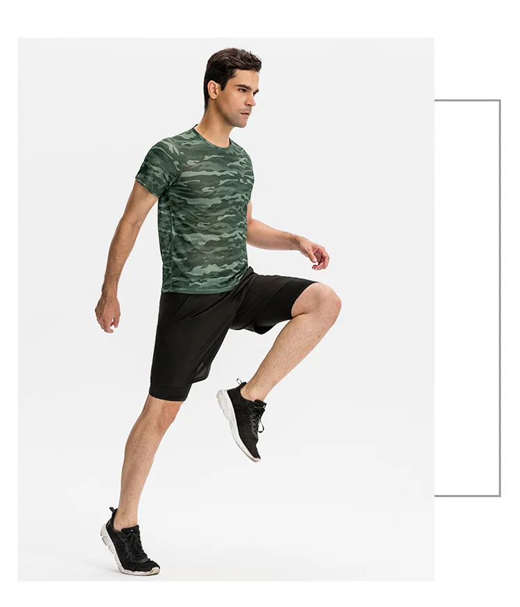 Men's Sports Loose T-shirt Outdoor Training Gym Running Camouflage Quick-Drying Breathable Short Sleeves Top