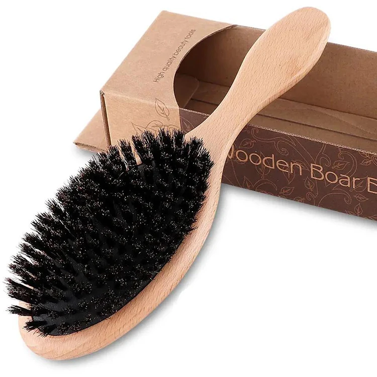 Private Label Hair Brush Boar Bristle Custom Logo Hot Selling Wooden New OPP Bag Modern Wooden Round Hair Brush Brown 30g 0.06kg