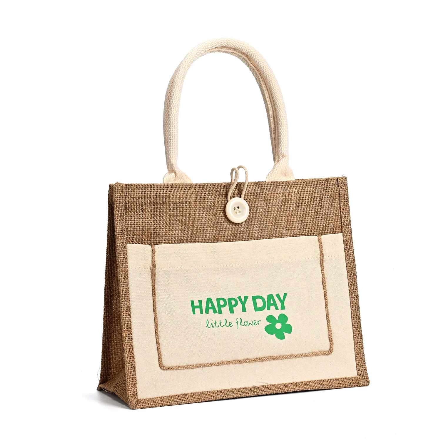 Customized Large Capacity Jute Beach Tote Bag with Rope Handle Outer Pocket Beach Travel Pouch Burlap Burlap Style manufacture