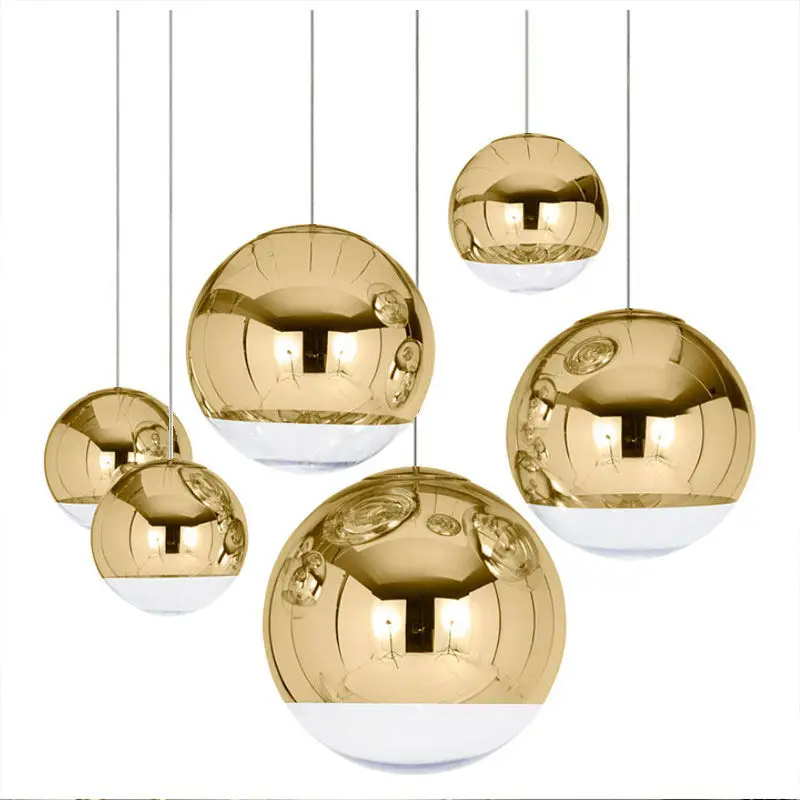 Modern Decoration Mirror Glass Ball Light Gold Brass Lighting Pendant Lamp