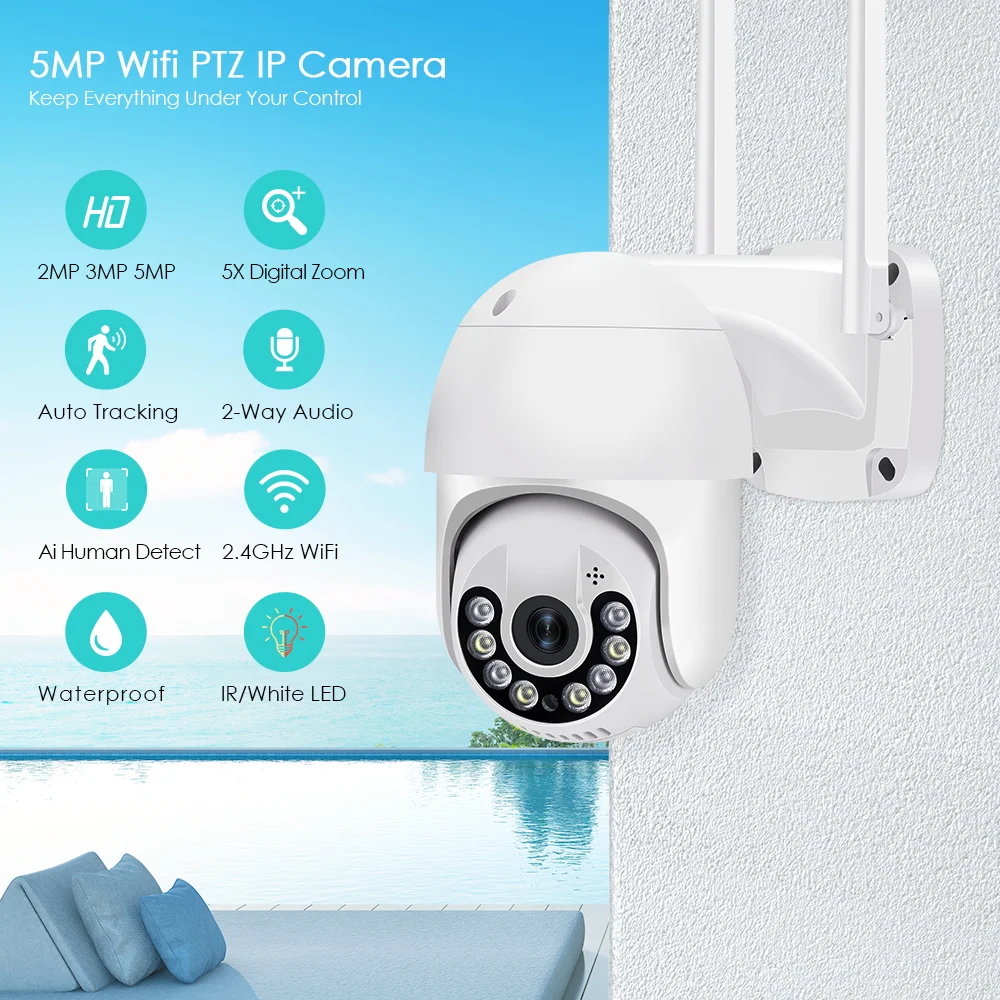 4MP 5MP 8MP Icsee 5X Digital Zoom 5MP Network Camera Wifi 1080P IP Outdoor Surveillance Auto tracking PTZ Wireless CCVT Camera