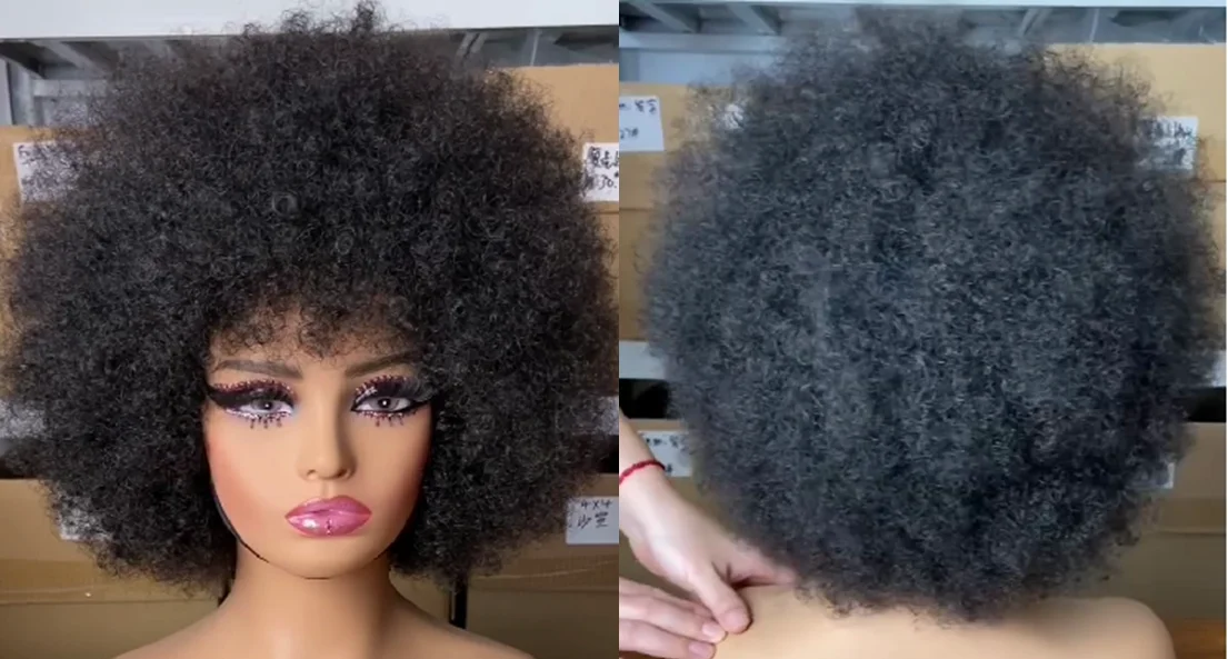 Full Volume Afro Kinky Curly Bob Wig With Bang Full Machine Made Human Hair Wig Virgin Brazilian Human Hair Wigs For Black Women