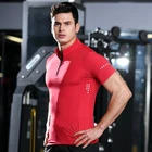 Solid Solid Solid Spandex Round Neck Gym Tee Fitness Mens T Shirt Zipper Sports Fitness Top