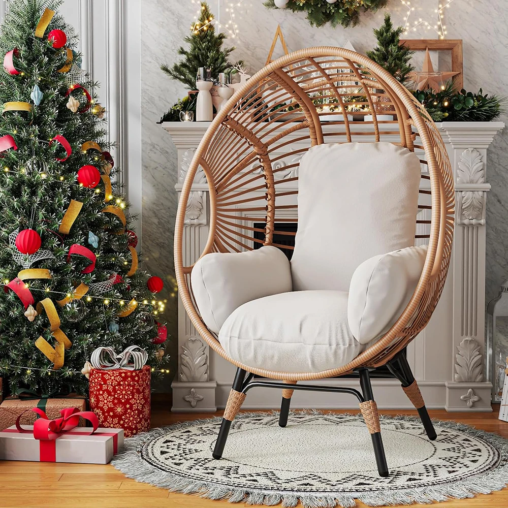 product rattan egg chair outdoor patio lounge chair thick cushions modern design for garden backyard porch bedroom-1