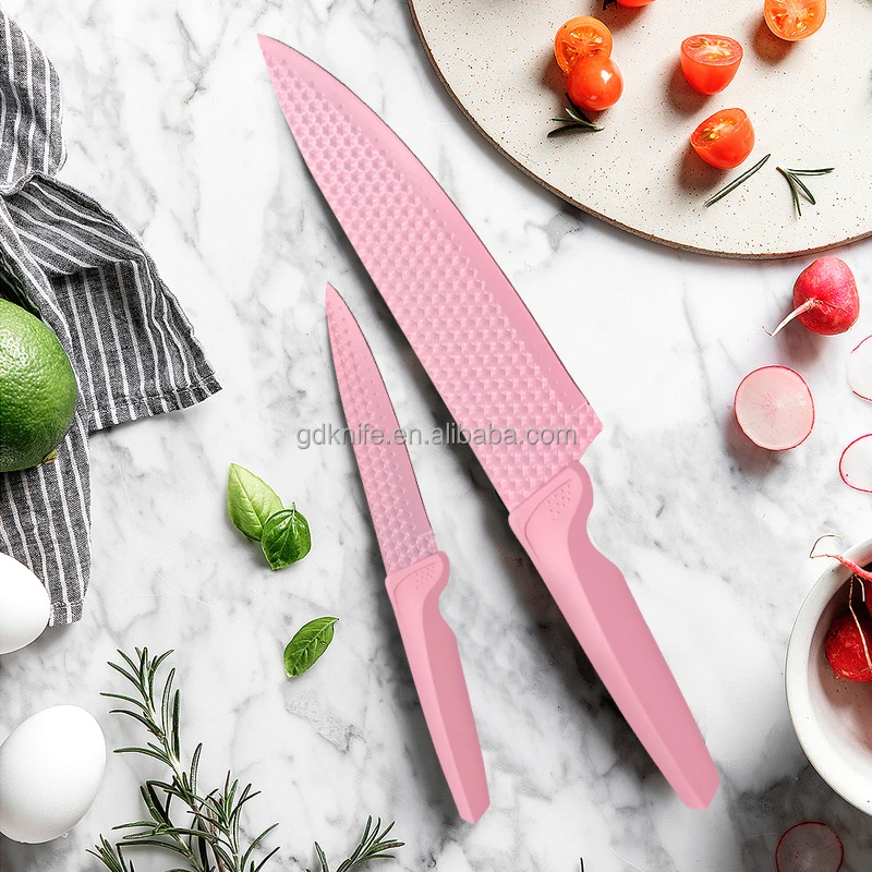 Low MOQ Factory Sales  Stainless Steel color Coating chef Kitchen Knife Set with gift box