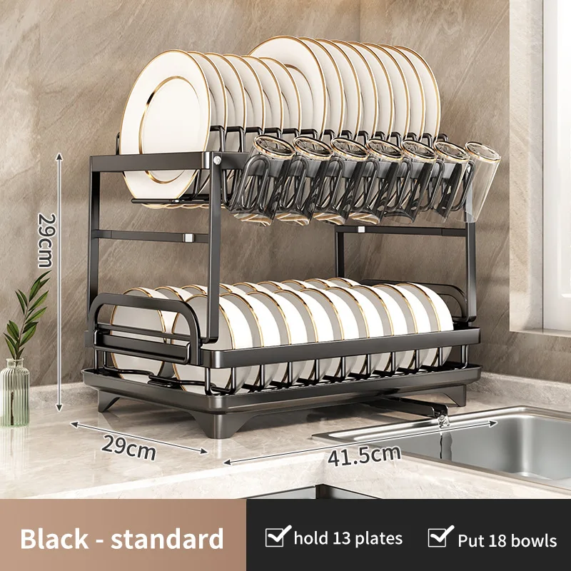 Double layer dish storage rack  iron drainage bracket  in stock factory direct sales drying rack