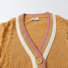 2021Vintage Ladies Clothes Orange Cardigan V-neck Handmade Sweater