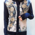 Ladies. Deep Blue Italian Floral Printed Polyester And Silk Casual Fashion Coats For Young Ladies.