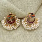 Pearl Ethnic Style Peacock Earrings Women Gold-plated Alloy Enamel Elegant Handmade Pearl Tassel Drop Earrings