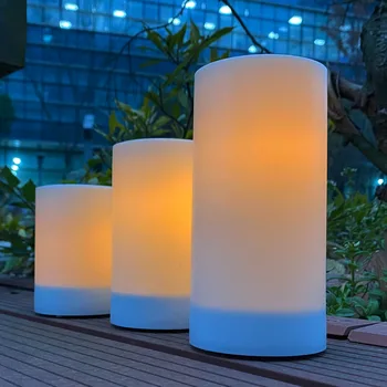 Christmas Factory Rechargeable Outdoor Solar Plastic Pillar Party Event Wax LED Candle Wedding Decor Candles
