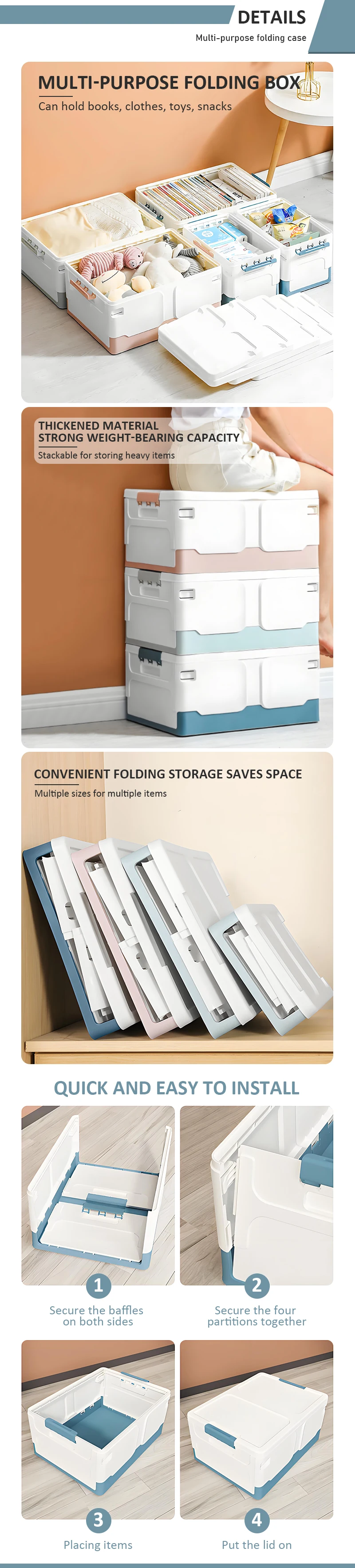 product stackable foldable household storage container square pp plastic collapsible book sundries organizer for cloth toy storage169-6