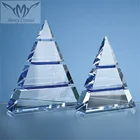 Blue Clear Blank Crystal Glass Pyramid Awards With Blue Line For Custom Corporate Honor Awards