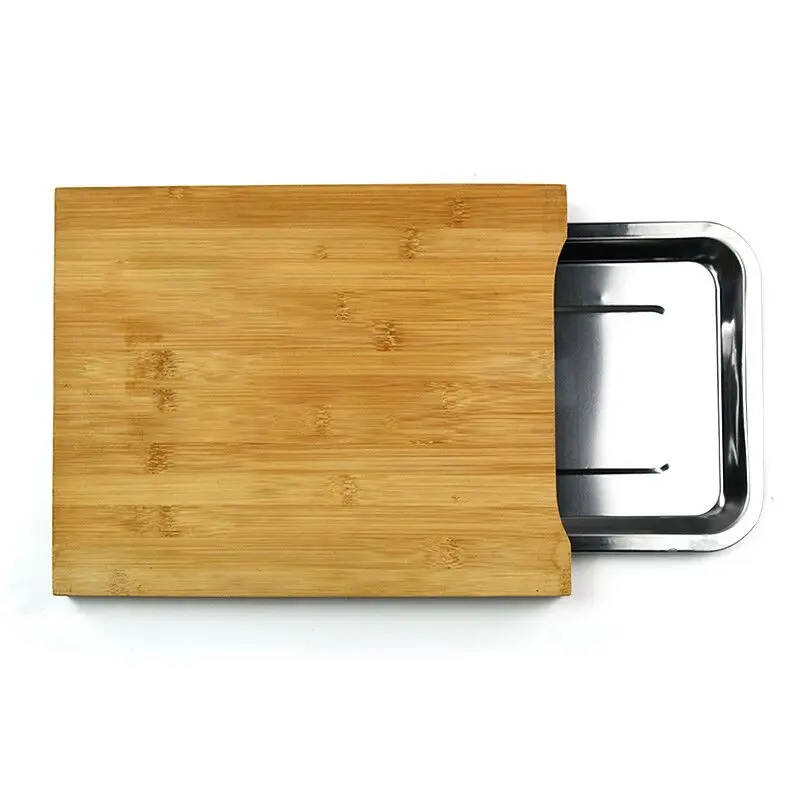 Multi-functional Premium Bamboo Cutting Board With Stainless Steel Trays With Non-Slip Pads For Kitchen