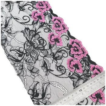 Exquisite rose and black embroidery with customizable floral patterns lace fabrics