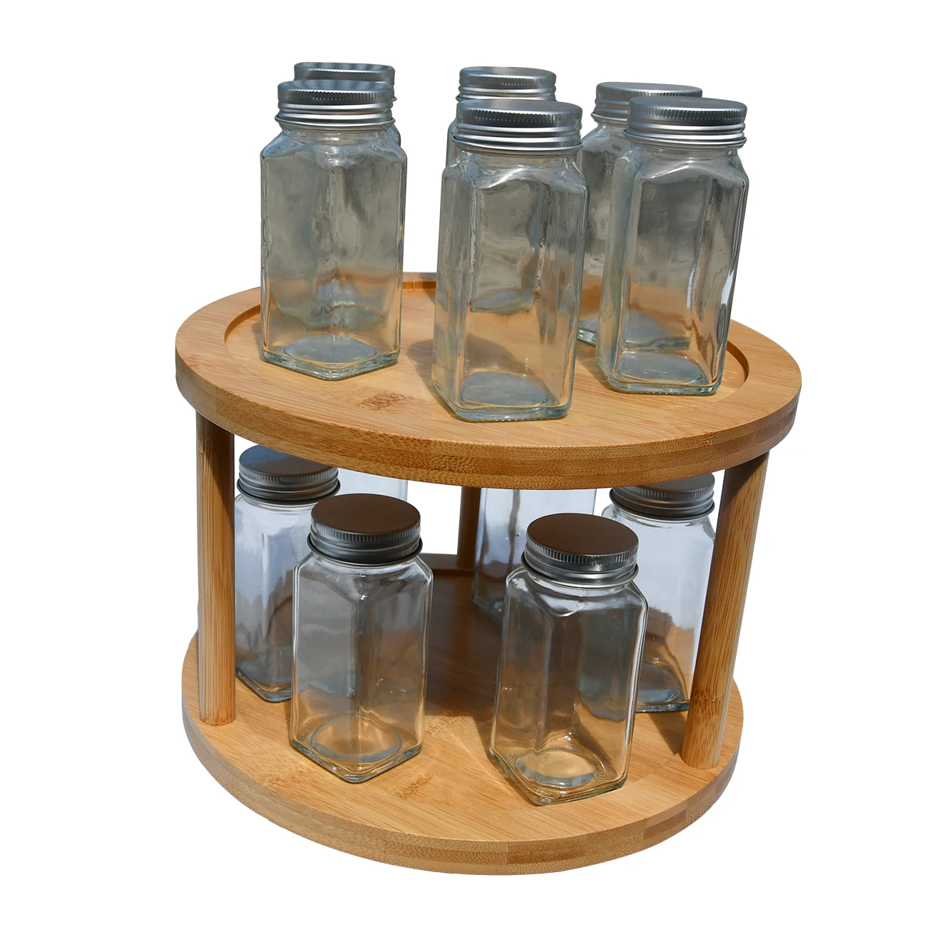 Free-standing Round Wood Rotating Spice Rack Organizer For Home &  Kitchen
