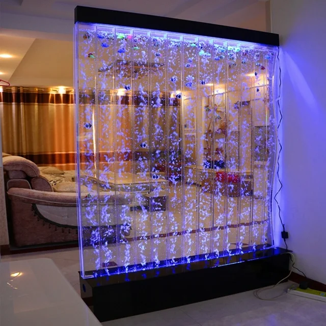 custom indoor make water curtain colorful LED lights air bubbles clear acrylic wall water curtain aquarium