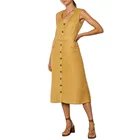 For Ladies Wholesale Summer Button Up Formal Yellow Linen Dress For Office Ladies