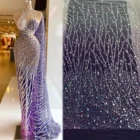 Purple 3D Beaded Hand Made Pearl Beads Luxury 3D Flowers French Lace For Wedding Dress