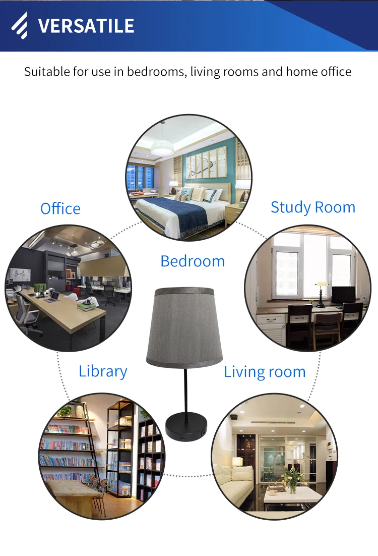 modern Gray lampshade meteor shower high quality  bedside table lamp with usb port