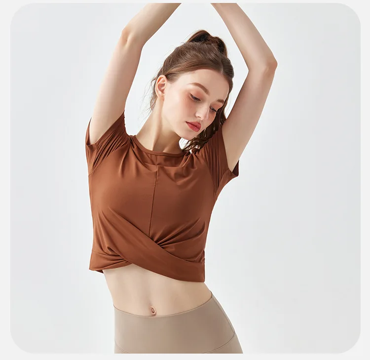Women's fitness clothing yoga hoodie quick-drying breathable sports running short-sleeved T-shirt sexy fashion stretchy
