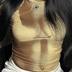 3D Rendering Shadow Print T-shirt Women Casual O Neck Bare Midriff Skinny Crop Tops