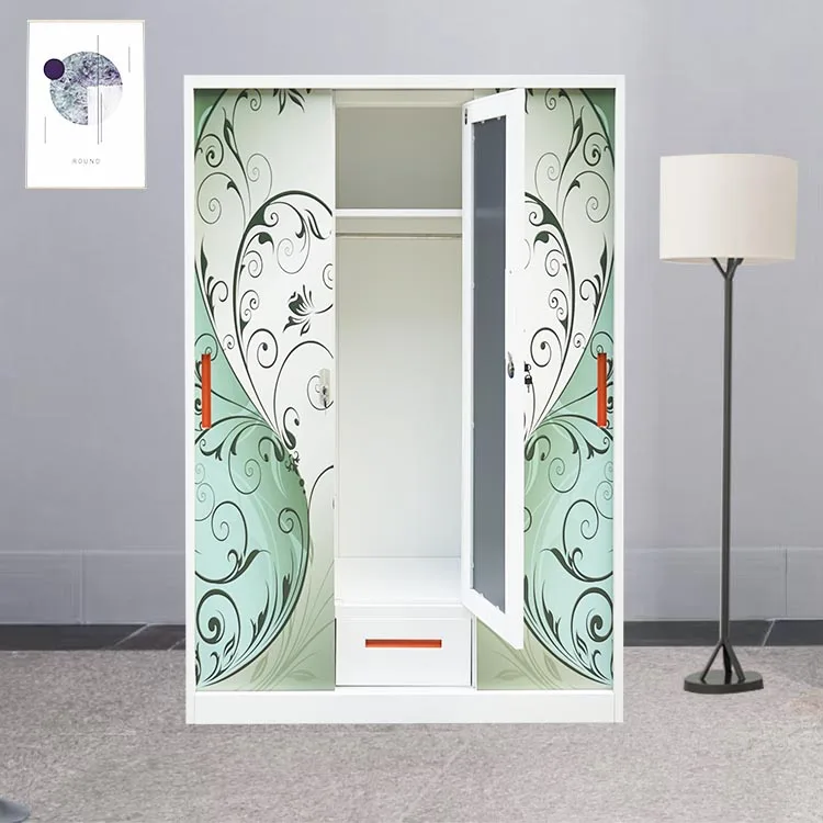 Factory Direct 2-Door Steel Armoire Different Color Sliding Designs Removable Metal Wardrobe