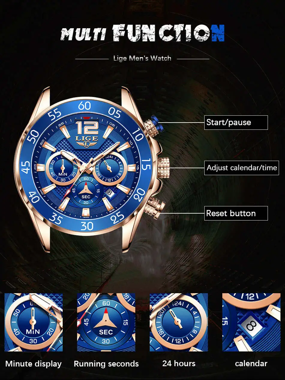 Lige Fashion Mens Watches Top Brand Luxury Silicone Sports Watch